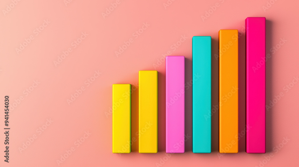 Colorful bar graph against a pink background, depicting business growth, data visualization, and statistical analysis concept. Colorful bar graph against a pink background, depicting business growth, data visualization, and statistical analysis concept.
