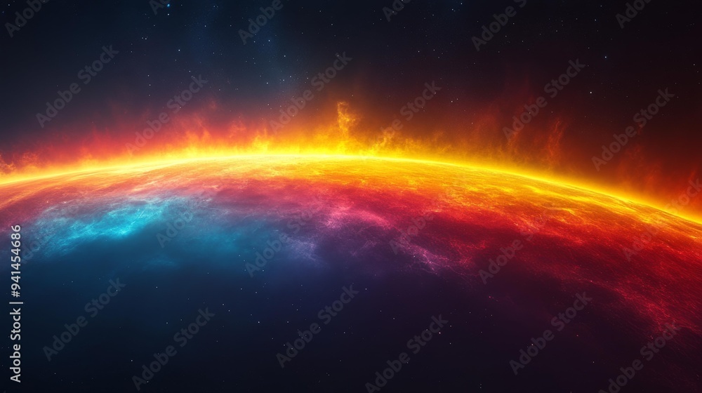 Fototapeta premium Fiery Sun Horizon in Space Generative AI