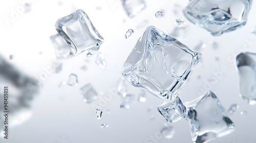 Wallpaper Mural CG Floating Ice Cubes: Perfectly clear CG ice cubes hovering above a white background, with detailed textures and light reflections.
 Torontodigital.ca