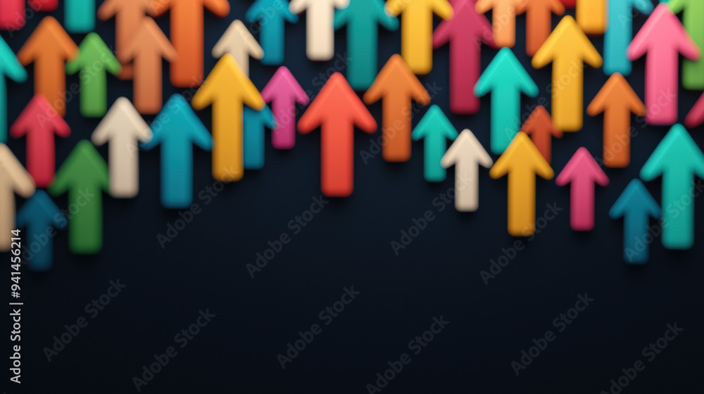 Colorful arrows pointing upwards on a dark background, symbolizing growth, success, and progress in diverse perspectives and directions. Colorful arrows pointing upwards on a dark background, symbolizing growth, success, and progress in diverse perspectives and directions.