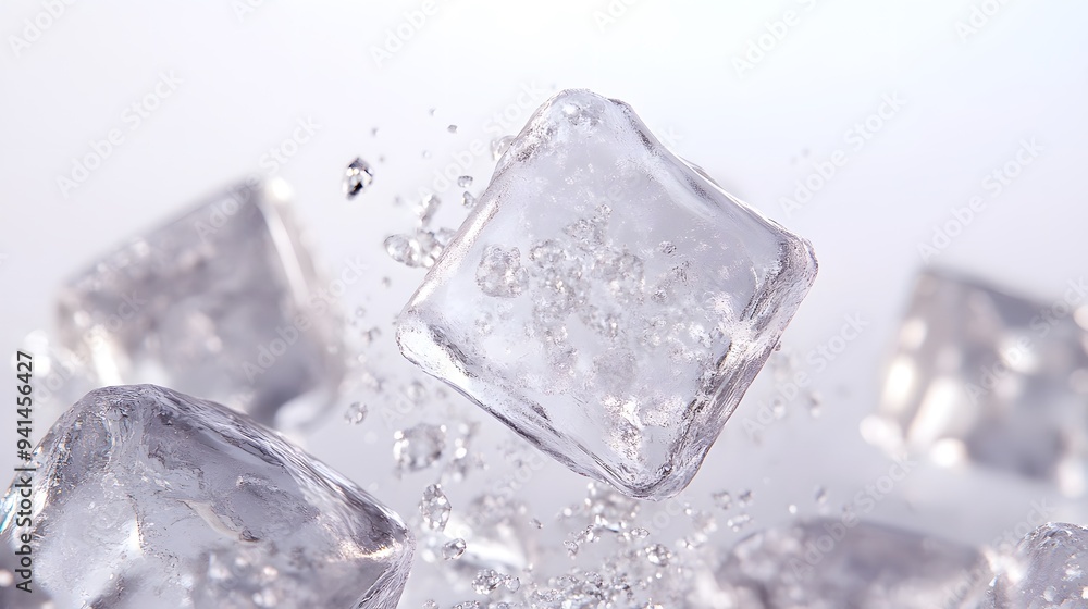 CG Floating Ice Cubes: Perfectly clear CG ice cubes hovering above a white background, with detailed textures and light reflections.
CG Floating Ice Cubes: Perfectly clear CG ice cubes hovering above a white background, with detailed textures and light reflections.