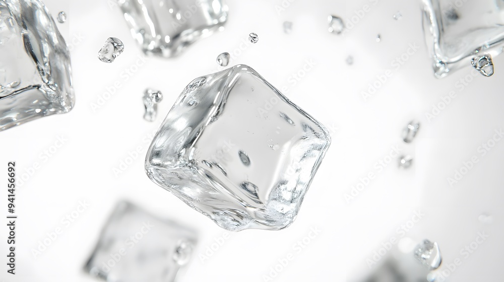 CG Floating Ice Cubes: Perfectly clear CG ice cubes hovering above a white background, with detailed textures and light reflections.
CG Floating Ice Cubes: Perfectly clear CG ice cubes hovering above a white background, with detailed textures and light reflections.