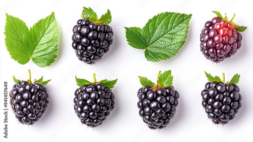 Fresh Blackberries with Leaves Generative AI Fresh Blackberries with Leaves Generative AI