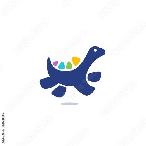 Cute Cand Colorful Dinosaur Brachiosaurus, Child care and school  Logo Design Vector