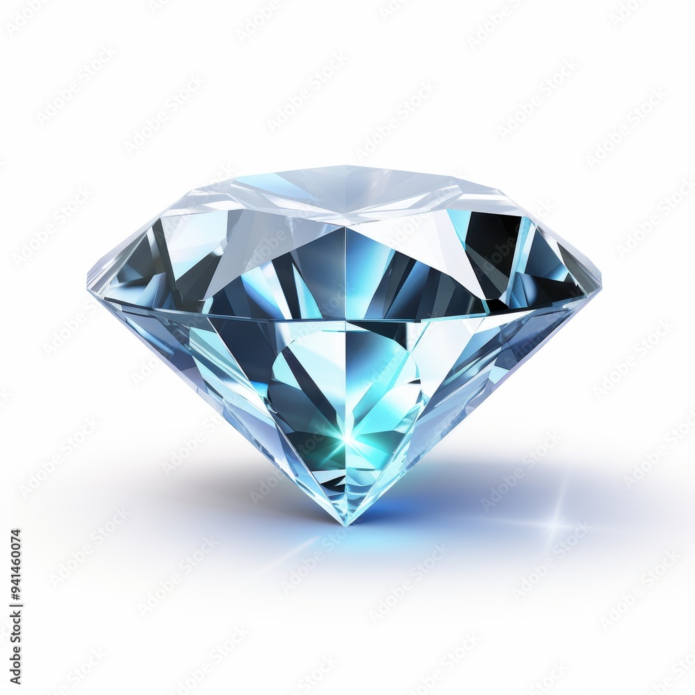 A Brilliant Cut Diamond Gemstone Positioned Elegantly on white background A Brilliant Cut Diamond Gemstone Positioned Elegantly on white background