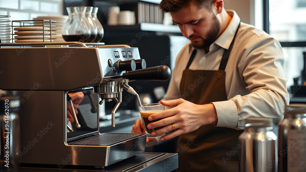 Barista making coffee. Generative AI Barista making coffee. Generative AI