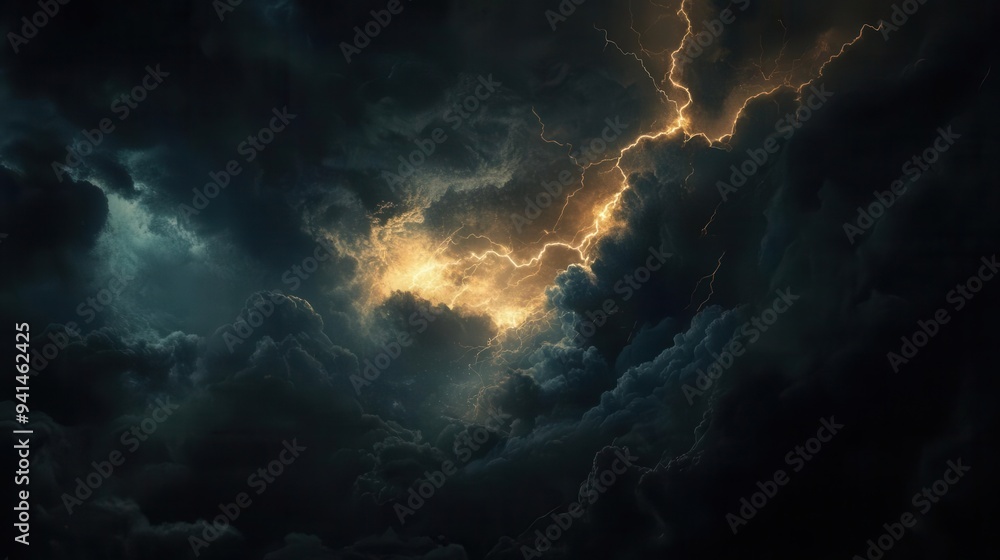 Dramatic stormy clouds with lightning illuminates the sky, creating a powerful cinematic atmosphere of intense weather. Dramatic stormy clouds with lightning illuminates the sky, creating a powerful cinematic atmosphere of intense weather.