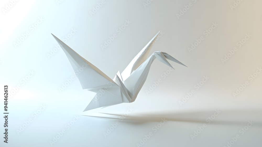 CG Floating Paper Crane: A detailed CG origami paper crane, floating delicately on a clean white background.
CG Floating Paper Crane: A detailed CG origami paper crane, floating delicately on a clean white background.