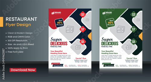 The restaurant menu and food flyer design templates are modern with colorful A4 sizes. Vector illustrations for food and drink marketing material, ads, templates, and cover design