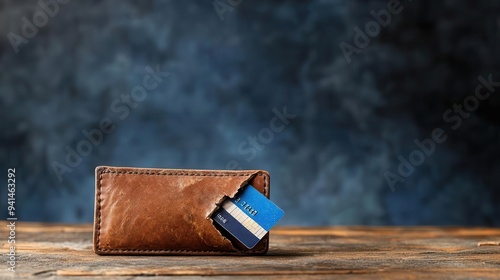 An empty wallet with a single, worn-out credit card inside, set against a bleak background to signify borrowing and financial ruin