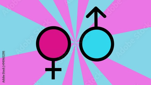 male and female icons with rotating background