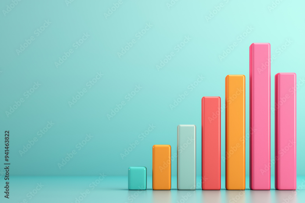 Colorful bar graph showing growth on a blue background. Financial data analysis, business success, and performance metrics concept. Colorful bar graph showing growth on a blue background. Financial data analysis, business success, and performance metrics concept.