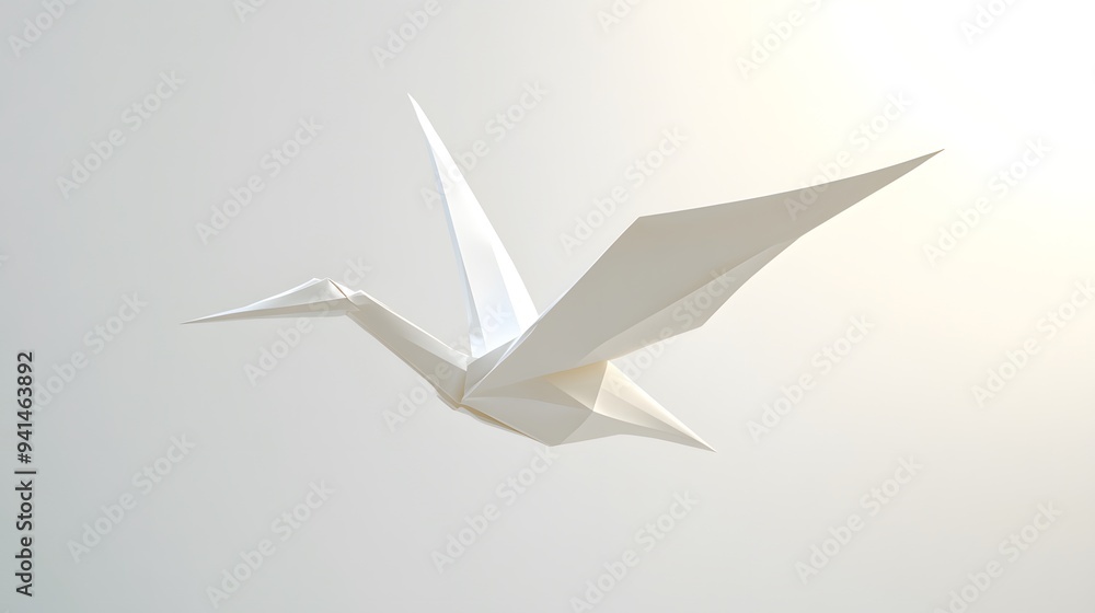 CG Floating Paper Crane: A detailed CG origami paper crane, floating delicately on a clean white background.
CG Floating Paper Crane: A detailed CG origami paper crane, floating delicately on a clean white background.