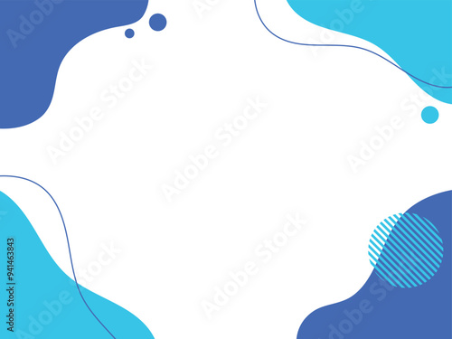 Fotografie 青い流体シェイプの背景イラスト素材　flat hand drawn fluid blue shapes background