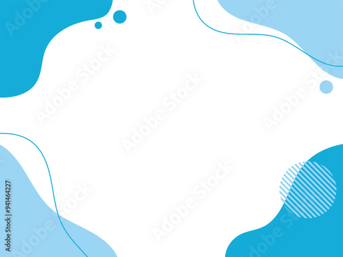 青い流体シェイプの背景イラスト素材　flat hand drawn fluid blue shapes background.Cute abstract shapes.Vector loose frame.