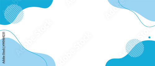 青い流体シェイプの背景イラスト素材　flat hand drawn fluid blue shapes background.Cute abstract shapes.Vector loose frame.