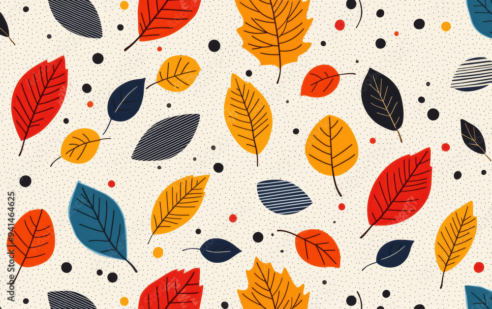 autumn leaves pattern with vibrant red, orange, yellow, and blue foliage on a beige background, perfect for seasonal design projects. autumn leaves pattern with vibrant red, orange, yellow, and blue foliage on a beige background, perfect for seasonal design projects.