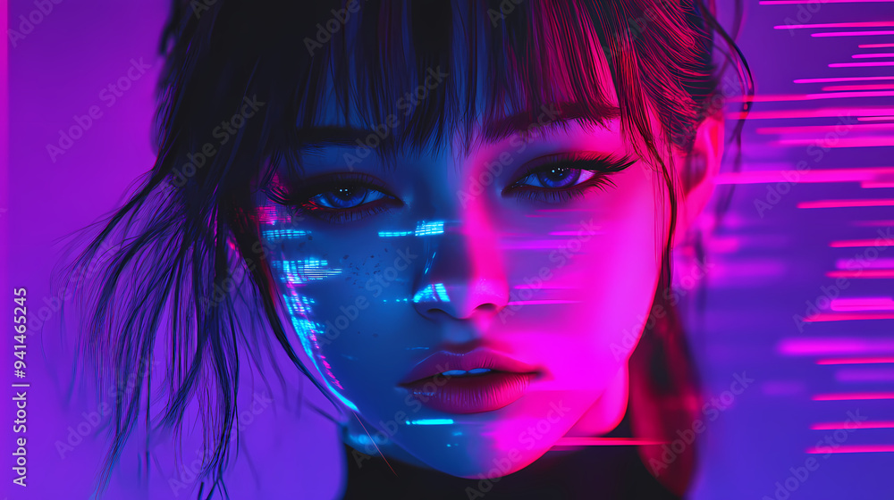Anime Manga Art Synthwave Girl with Cool Vibes Phone Wallpaper Background Anime Manga Art Synthwave Girl with Cool Vibes Phone Wallpaper Background