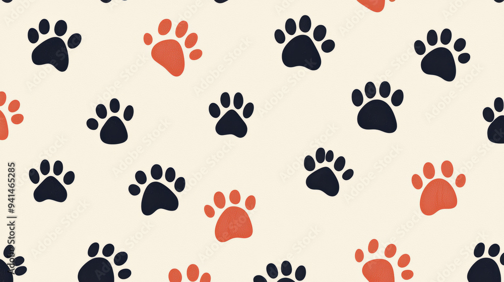 pattern with black and orange animal paw prints on a beige background. Perfect for pet-themed designs, textiles, and wallpapers. pattern with black and orange animal paw prints on a beige background. Perfect for pet-themed designs, textiles, and wallpapers.