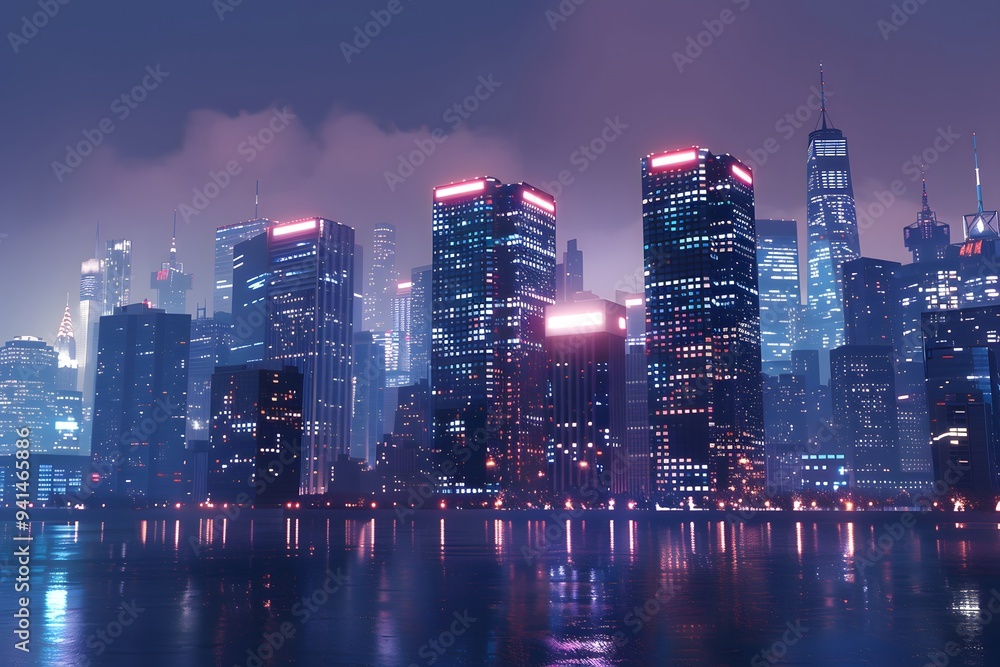 Cityscape at Night with Reflections Cityscape at Night with Reflections