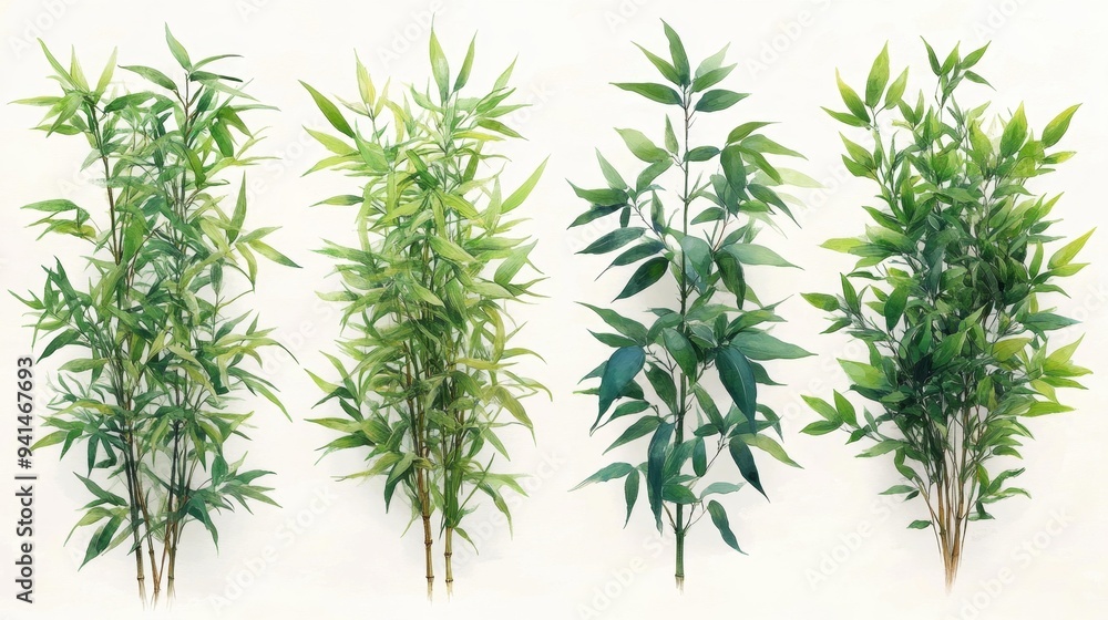 Fototapeta premium Realistic Bamboo Plants Isolated on White Generative AI