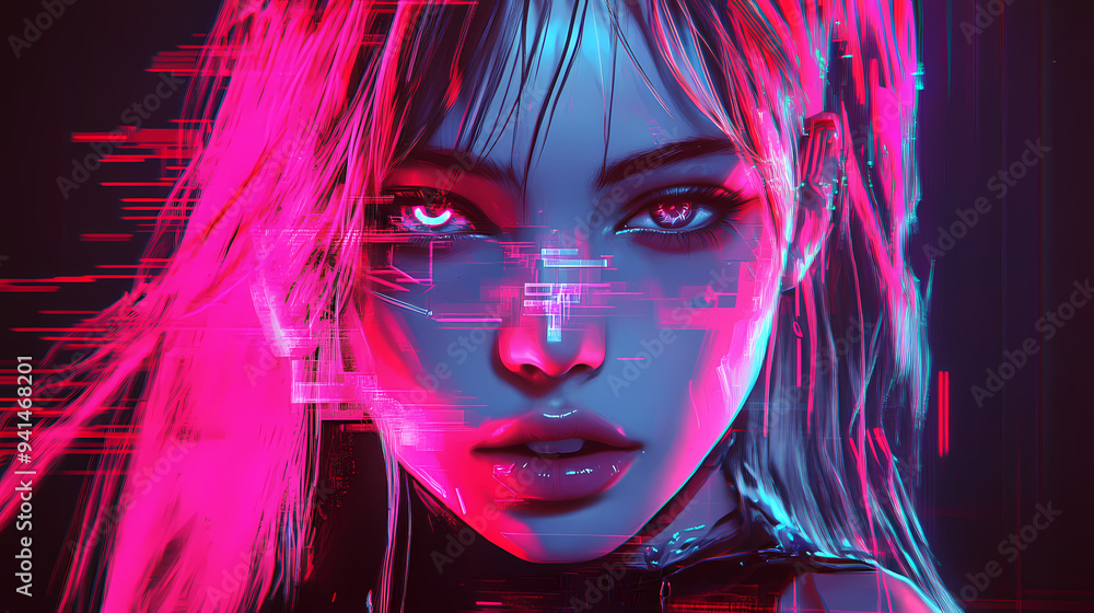 Anime Manga Art Synthwave Girl with Cool Vibes Phone Wallpaper Background Anime Manga Art Synthwave Girl with Cool Vibes Phone Wallpaper Background
