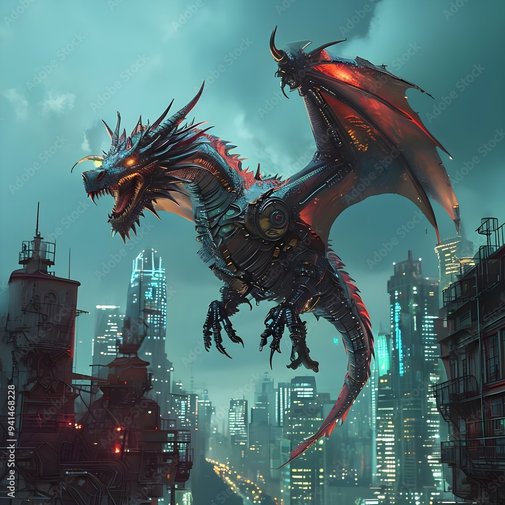 a steampunk dragon flying a steampunk dragon flying