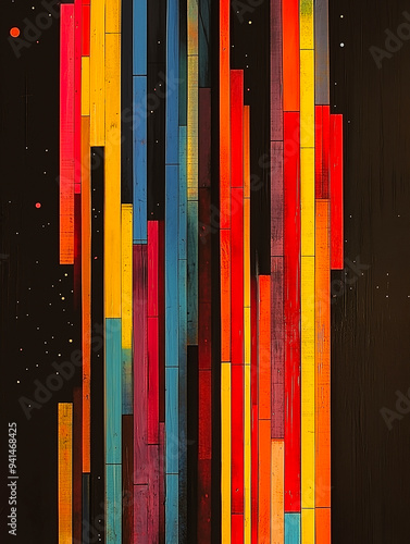 abstract vertical geometric colorful background with vibrant colors, wooden texture