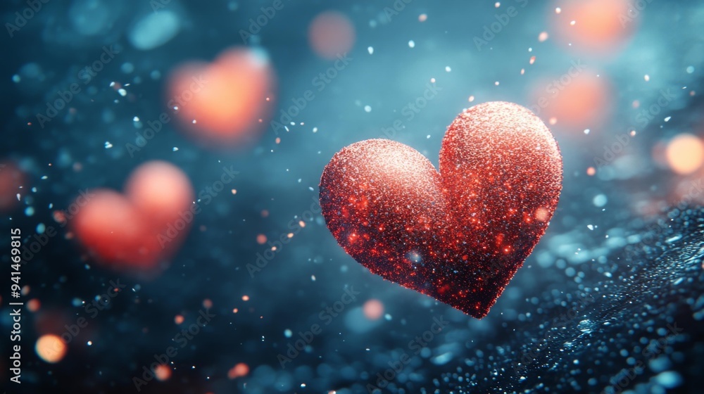 Glittering Red Heart Floating in Mystical Atmosphere Generative AI Glittering Red Heart Floating in Mystical Atmosphere Generative AI