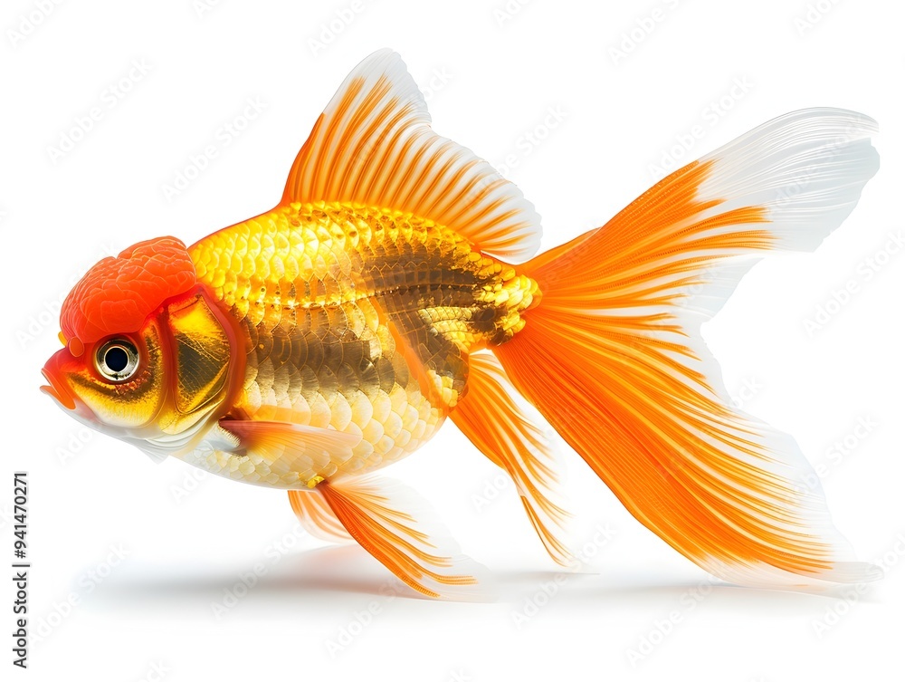 Gracefully Swimming Goldfish on White Background Ornamental Fish Concept Gracefully Swimming Goldfish on White Background Ornamental Fish Concept