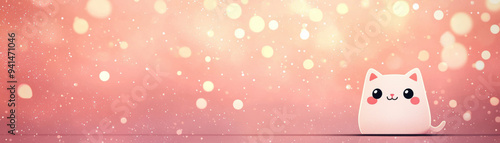 Wallpaper Mural Cute pink cat character with rosy cheeks against a sparkling bokeh background. Adorable and charming illustration perfect for cheerful designs. Torontodigital.ca