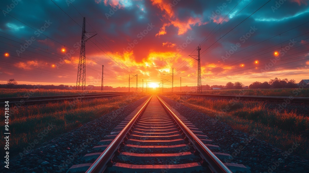 Railroad Tracks at Sunset | Generative AI Railroad Tracks at Sunset | Generative AI