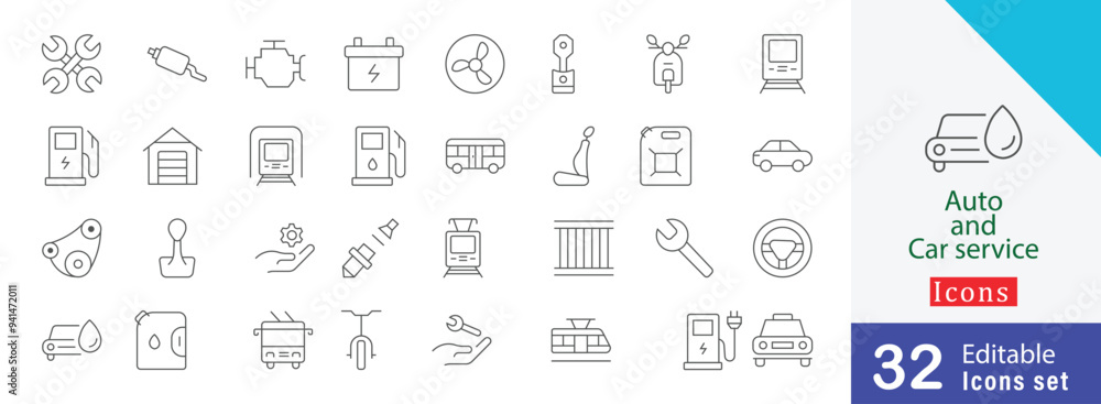 Auto and Car service line art icon design. containing repair, maintenance, mechanic, battery check, car wash, brake service, garage and more stroke Auto and Car service line art icon design. containing repair, maintenance, mechanic, battery check, car wash, brake service, garage and more stroke