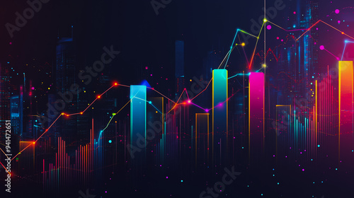 Charts and graphs with statistics for innovation Digital analyzes business potential and predicts future developments in the company's growth. Abstract black background