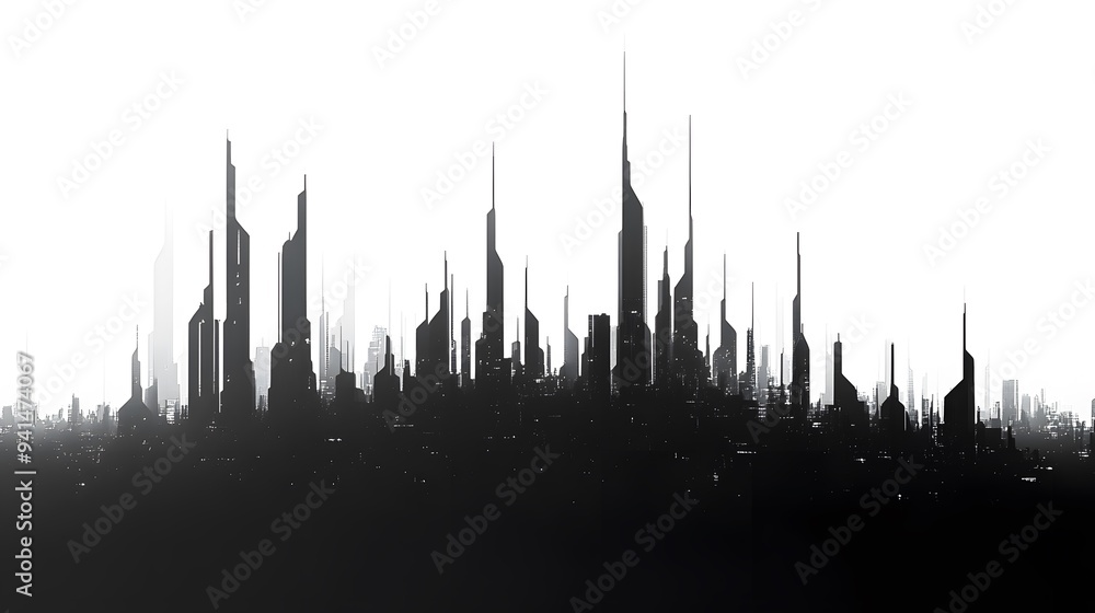 CG Futuristic City Skyline Silhouette: A sleek, CG-rendered silhouette of a futuristic city skyline, set against a stark white background.
CG Futuristic City Skyline Silhouette: A sleek, CG-rendered silhouette of a futuristic city skyline, set against a stark white background.