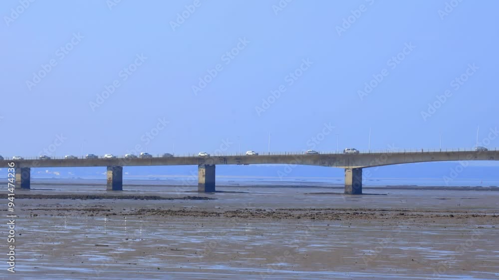 Traffic on the bridge of Oleron island on a sunny day in Bourcefranc-le-Chapus, France Traffic on the bridge of Oleron island on a sunny day in Bourcefranc-le-Chapus, France