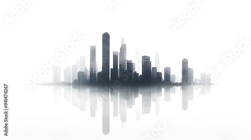 Wallpaper Mural CG Futuristic City Skyline Silhouette: A sleek, CG-rendered silhouette of a futuristic city skyline, set against a stark white background.
 Torontodigital.ca