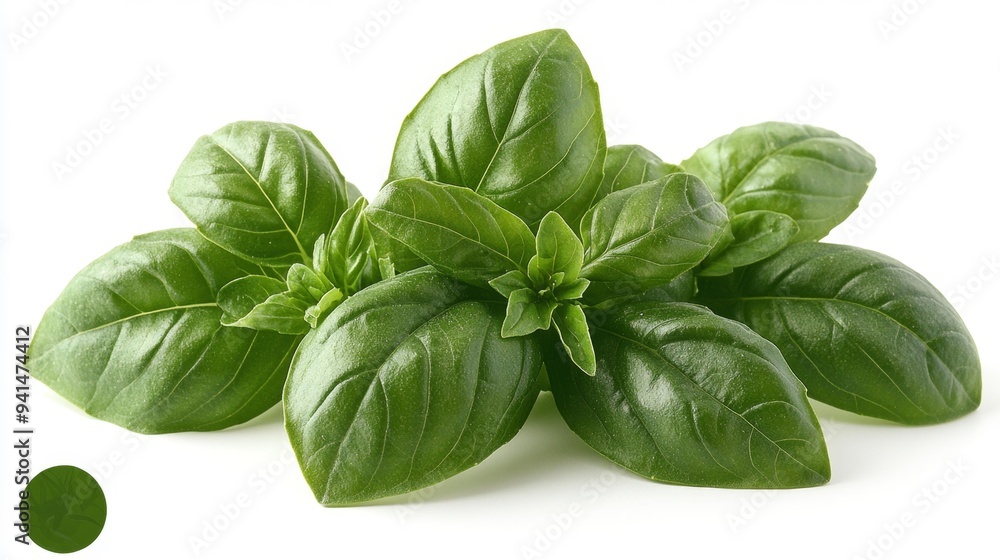 Fresh Basil Leaves Isolated on White Generative AI Fresh Basil Leaves Isolated on White Generative AI