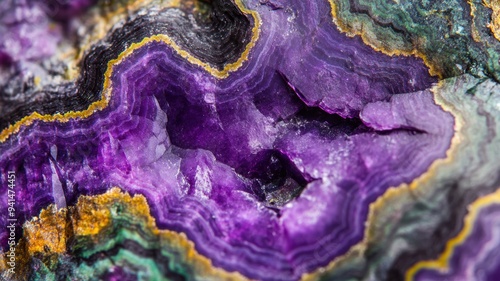 Polished stichtite close-up with vivid purple and green swirling patterns photo