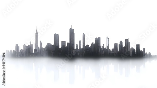 Wallpaper Mural CG Futuristic City Skyline Silhouette: A sleek, CG-rendered silhouette of a futuristic city skyline, set against a stark white background.
 Torontodigital.ca