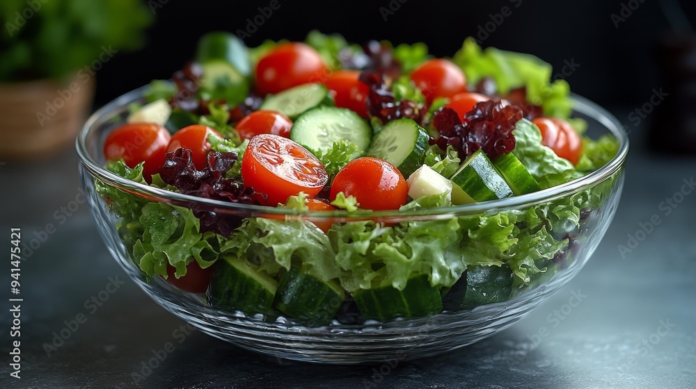 Fresh Salad in a Glass Bowl Generative AI Fresh Salad in a Glass Bowl Generative AI