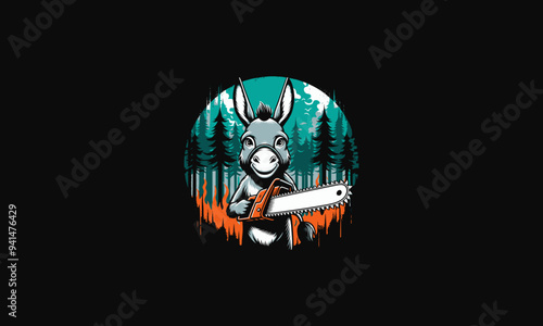 donkey holding saw on forest vector illustration  design