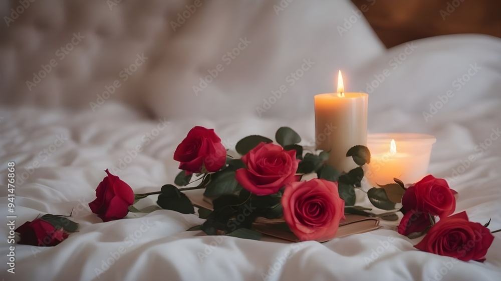 Fototapeta premium rose, bed, candle