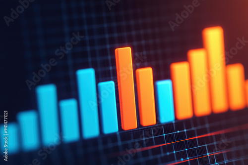 Wallpaper Mural Colorful bar chart on a dark background representing data analysis, statistics, and business growth with emphasis on key performance indicators. Torontodigital.ca