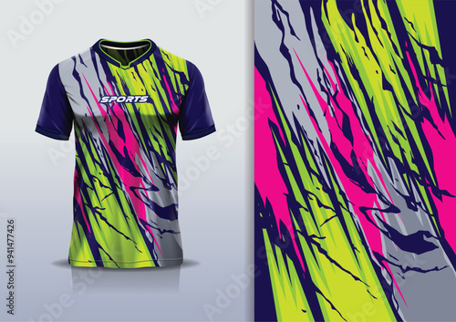 Sport jersey template mockup texture grunge abstract design for football soccer, racing, running, e sports, gray yellow pink color