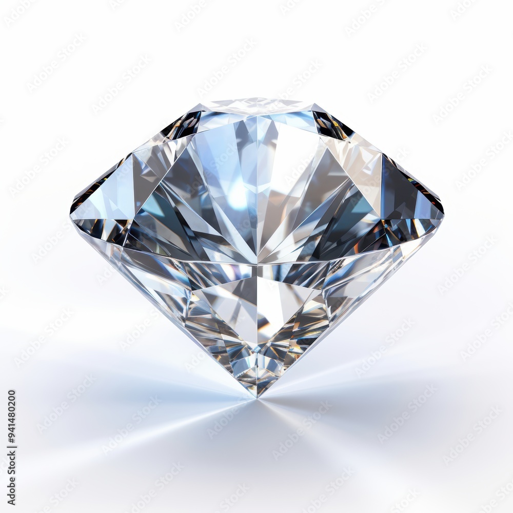 A Brilliant Cut Diamond Gemstone Positioned Elegantly on white background A Brilliant Cut Diamond Gemstone Positioned Elegantly on white background
