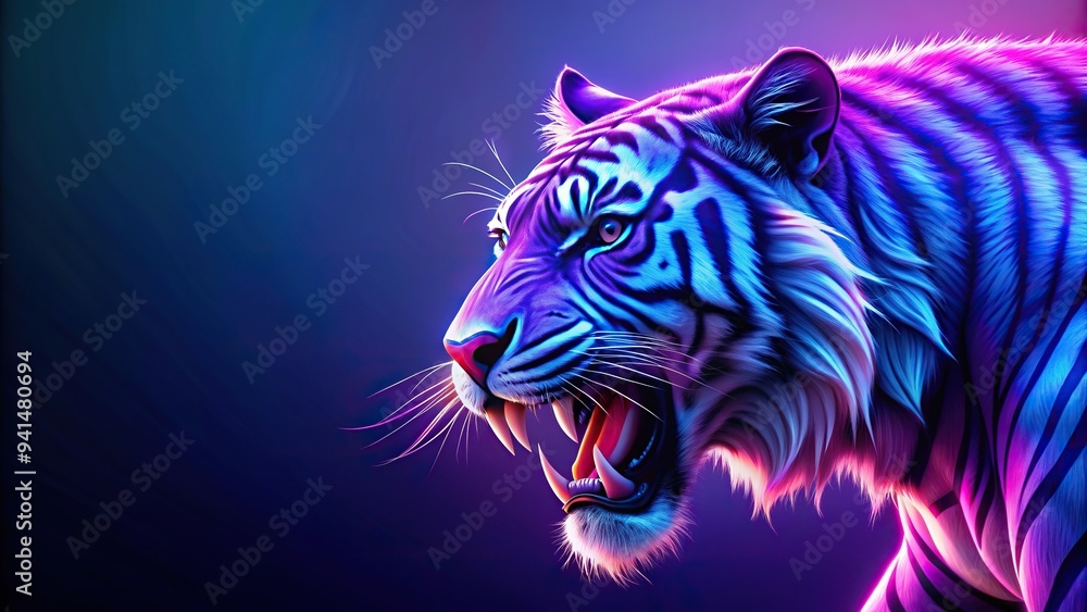 Saber tooth tiger wallpaper in purple and blue for desktop with a tilted angle, teeth, feline, ancient, fierce, predator,saber tooth tiger, pattern, background, illustration Saber tooth tiger wallpaper in purple and blue for desktop with a tilted angle, teeth, feline, ancient, fierce, predator,saber tooth tiger, pattern, background, illustration
