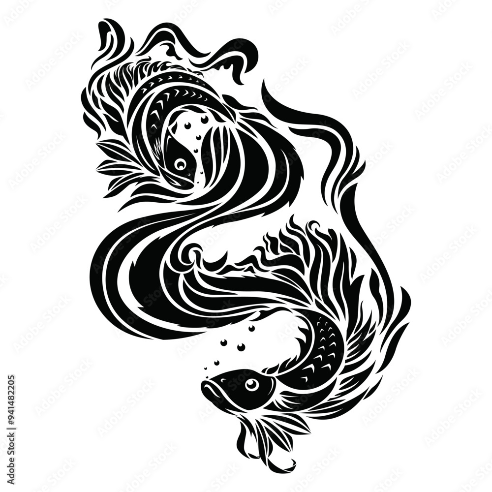 custom made wallpaper toronto digitalCouple Siamese Fighting Fish Silhouette. Flat, Vector, Illustration, Cartoon, EPS10.