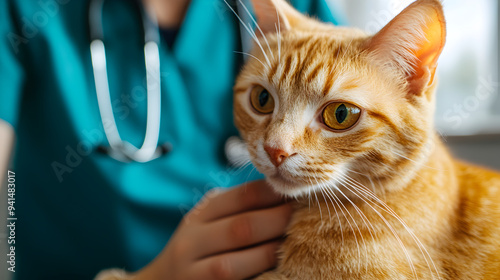 Orange Tabby Cat Undergoing Veterinary Examination at Clinic photo