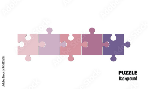 Five pieces puzzle infographic. Puzzle pieces vector set. Puzzle jigsaw on white background. Set of puzzle pieces. Vector illustration